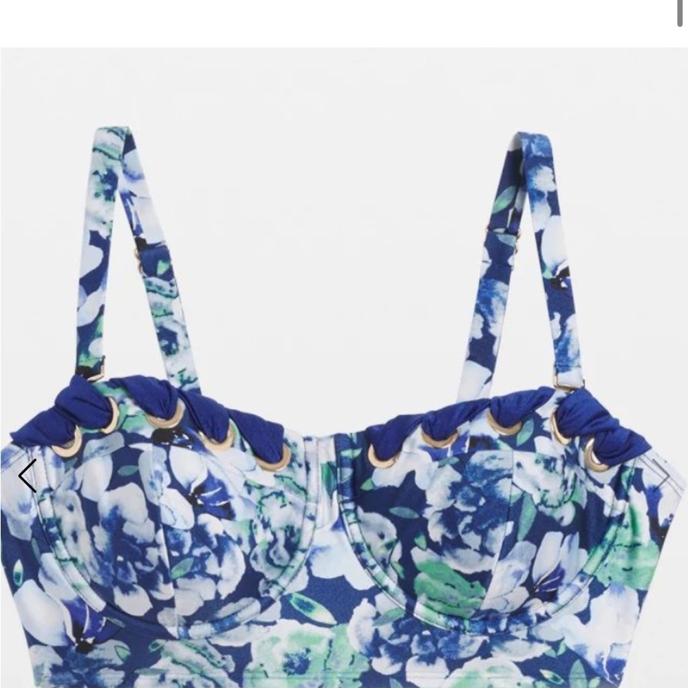 White House Black Market Blue Floral Swim Top